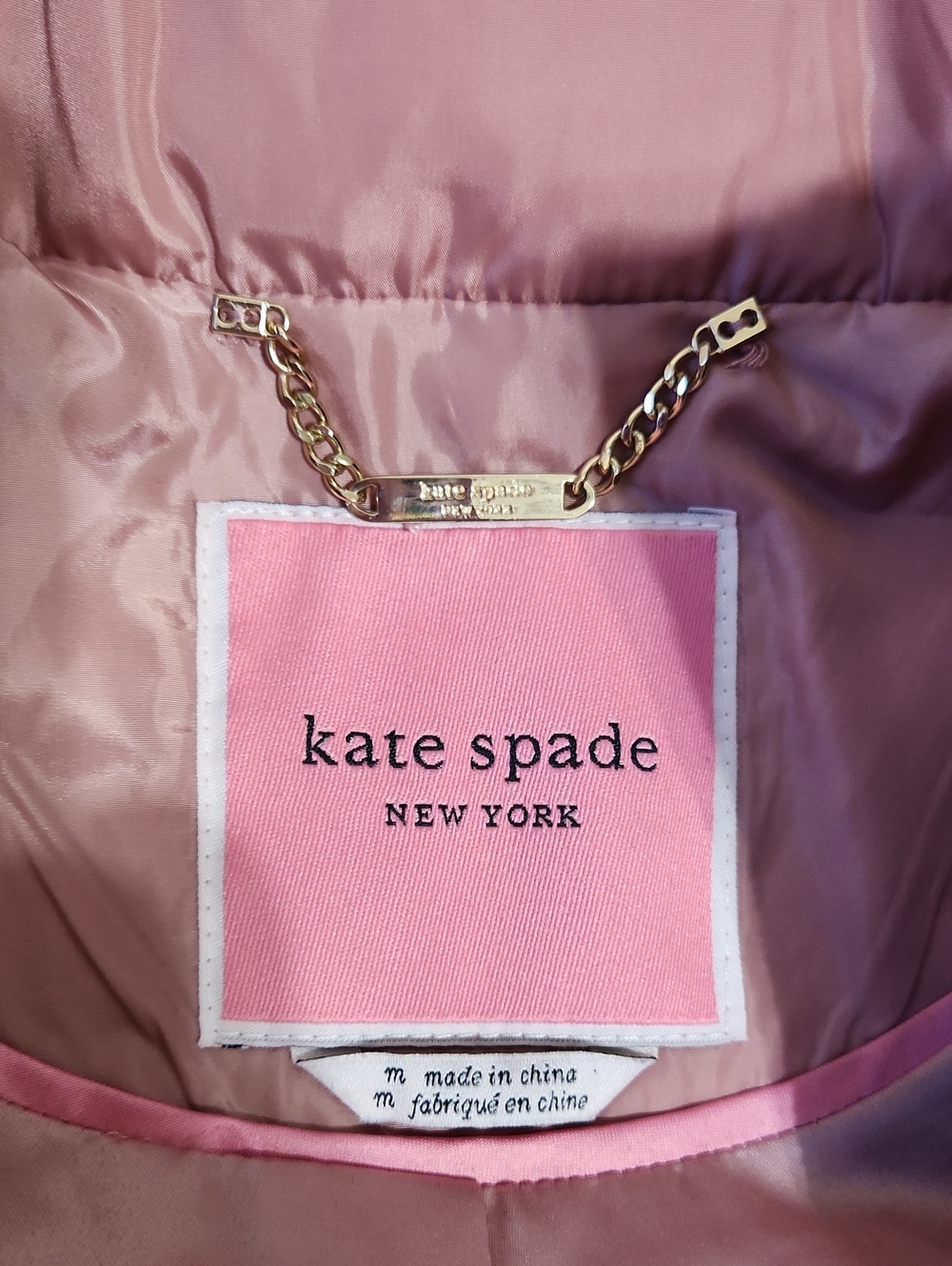 Kate Spade Chevron Quilted Full Zip Hooded Jacket Dusty Rose Size Medium - Picture 8 of 12